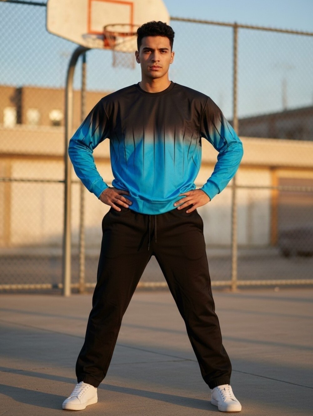 Men's Black Blue Ombré Jogger Tracksuit Set Sweatshirt & Track Pants